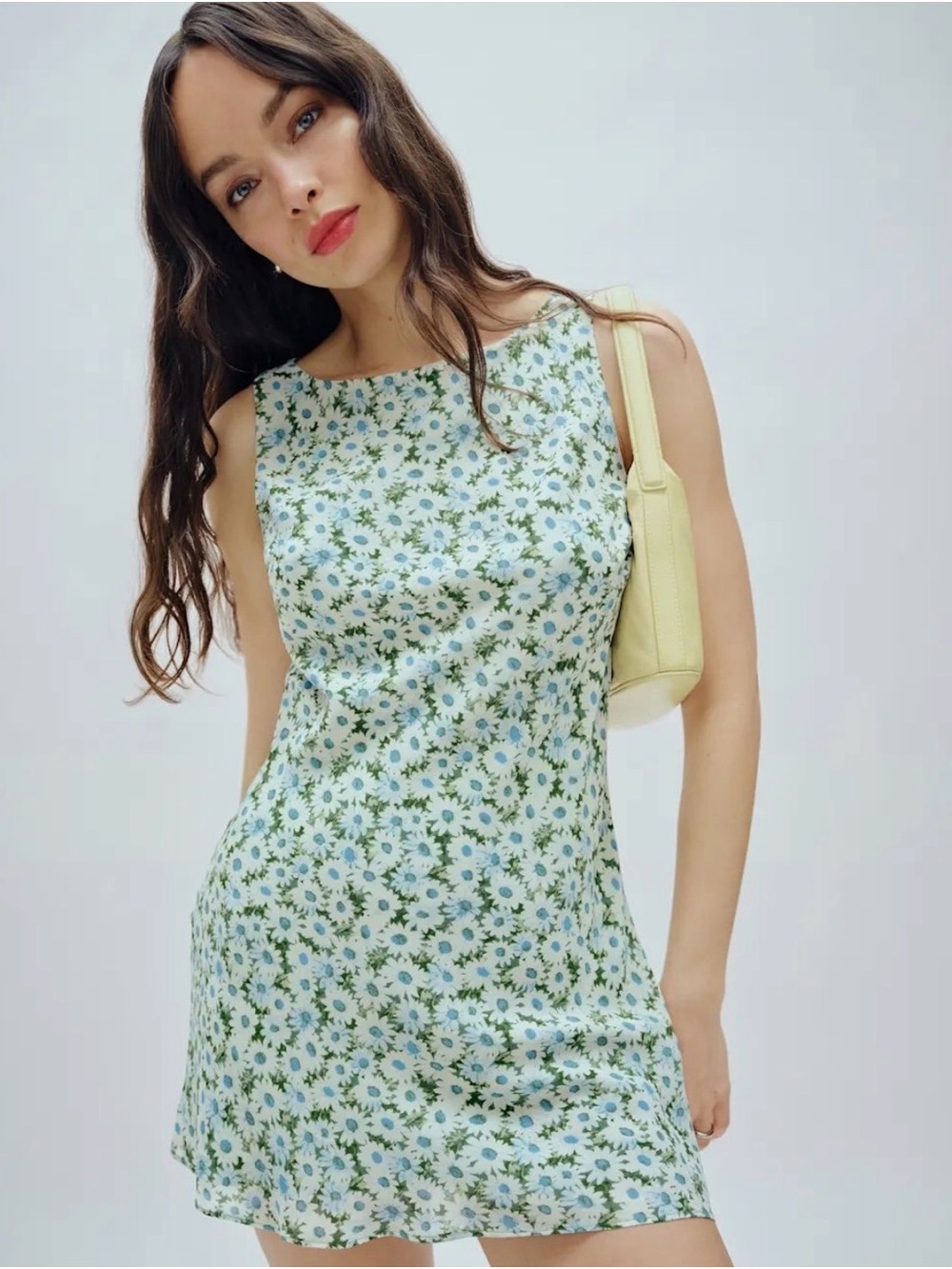 Reformation Mini Dress in Light Blue and Green